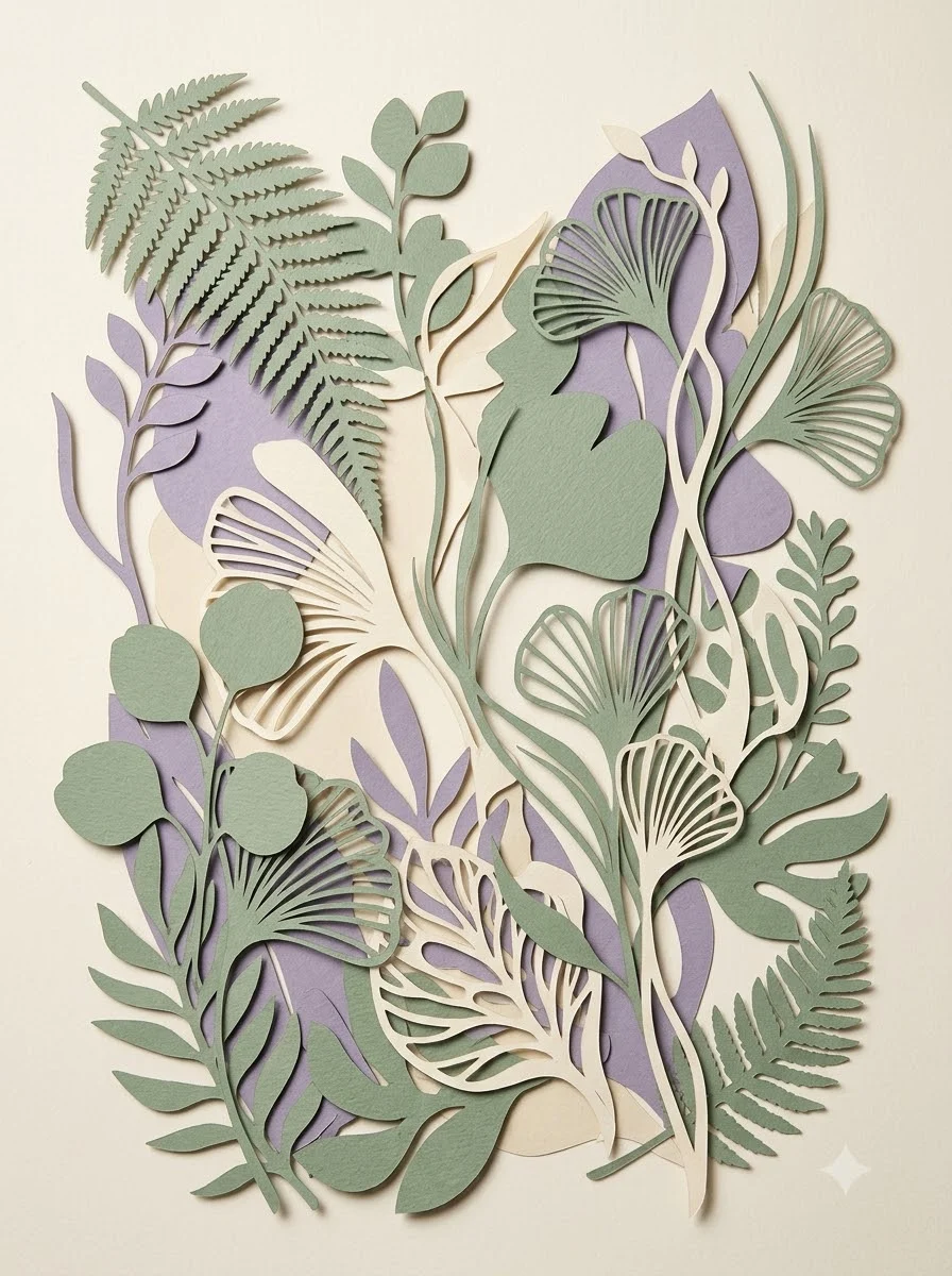 Layered botanical paper artwork
