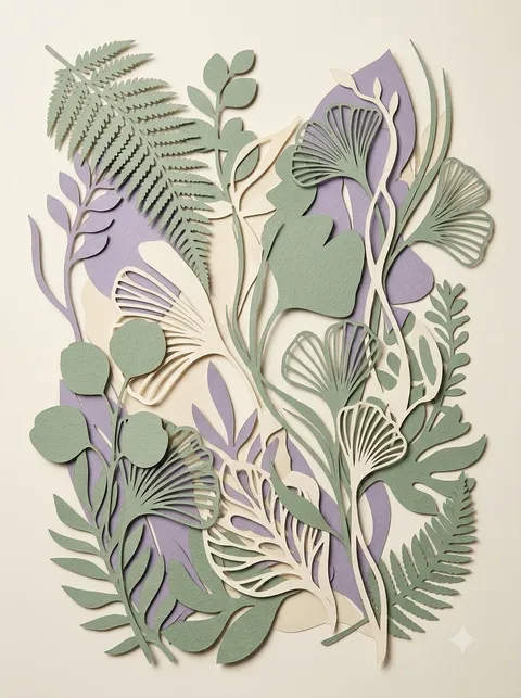 Layered botanical paper artwork